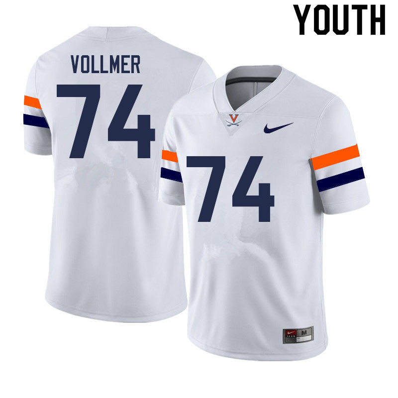 Youth #74 Gerrik Vollmer Virginia Cavaliers College Football Jerseys Sale-White - Click Image to Close